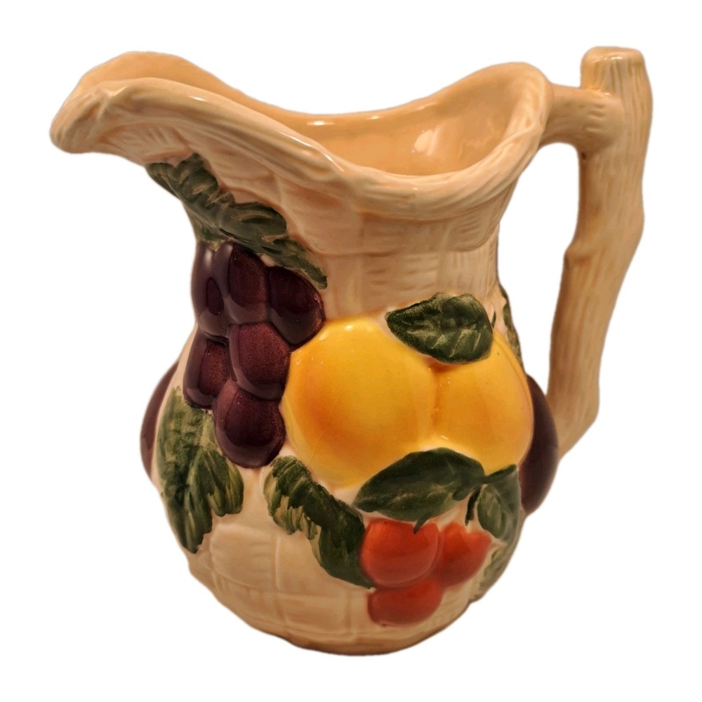 Vintage Avon Ceramic Glazed Multicolor Fruit Pitcher 8 IN H X 7.5  W NOS!